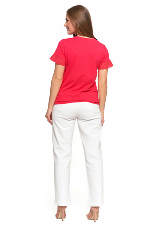 Bluzka Damska Motylkowe Rękawy z Koronką Elegancka Koszulka T-Shirt MORAJ 