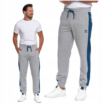 SPODNIE DRESOWE MĘSKIE Klasyczne z Kontrastowymi Wstawkami Szare MORAJ