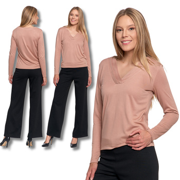 BLUZKA DAMSKA OZDOBNY DEKOLT KOSZULKA Z DŁUGIM RĘKAWEM PRZEWIEWNA MORAJ