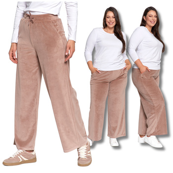 WELUROWE SPODNIE DAMSKIE WYSOKI STAN SZEROKA NOGAWKA WYGODNE MORAJ