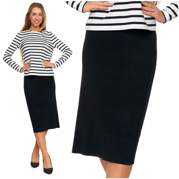Ołówkowa SPÓDNICA Damska Spódniczka Midi Prążkowana Elegancka MORAJ