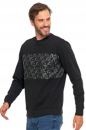 BLUZA MĘSKA Bez Kaptura Klasyczna Czarna z Nadrukiem Przez Głowę MORAJ 