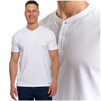 T-SHIRT MĘSKI MORAJ KOSZULKA KRÓTKI RĘKAW PROSTA ROZPINANY DEKOLT MODNA