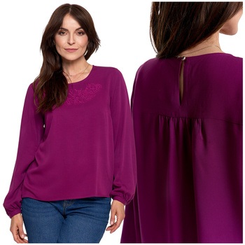 LUŹNA KOSZULA DAMSKA BIAŁA ELEGANCKA BLUZKA Z HAFTEM MODNA MORAJ