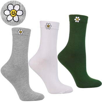 Skarpetki Damskie Modne Haft Skarpety Kwiatki MORAJ 3-pary