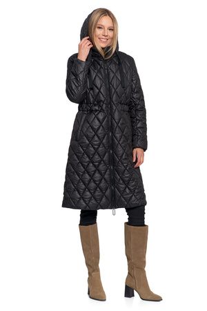 KURTKA DAMSKA DŁUGA PŁASZCZ Z KAPTUREM PIKOWANY NA JESIEŃ MODNY MORAJ