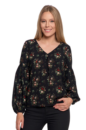 KOSZULA DAMSKA ELEGANCKA BLUZKA W KWIATY BUFIASTE RĘKAWY MODNA MORAJ
