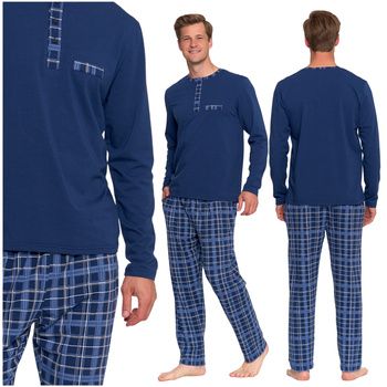PIŻAMA MĘSKA DWUCZĘŚCIOWA DŁUGI RĘKAW I SPODNIE W KRATĘ MORAJ WYGODNA