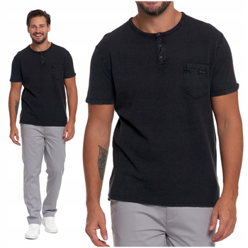 Koszulka Męska Elegancki T-Shirt z Guzikami Kieszonka Krótki Rękaw MORAJ