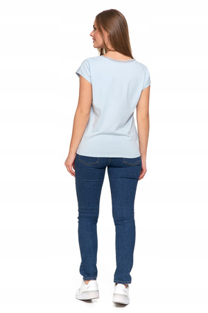 Bluzka Damska Koronkowy Dekolt T-Shirt z krótkim rękawem Koszulka MORAJ 