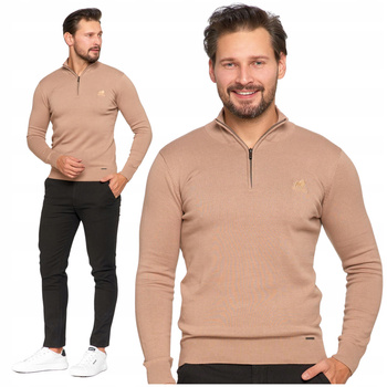 Sweter Męski ze Stójką i Zamkiem Pod Szyją Wygodny 100% Bawełna MORAJ