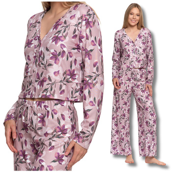 ELEGANCKA PIŻAMA DAMSKA DWUCZĘŚCIOWA DŁUGI RĘKAW SZEROKIE SPODNIE MORAJ