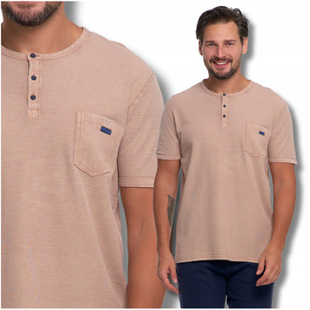 T-Shirt Męski Elegancki Koszulka z Guzikami Bluzka Krótki Rękaw MORAJ