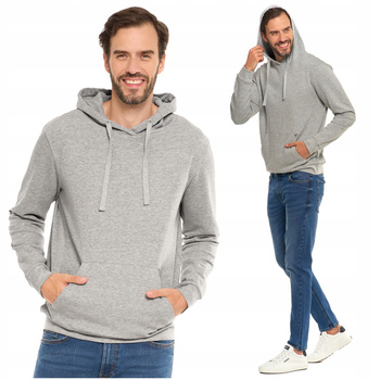 Gładka BLUZA MĘSKA z Kapturem Szara Przez Głowę Klasyczna Bawełna MORAJ