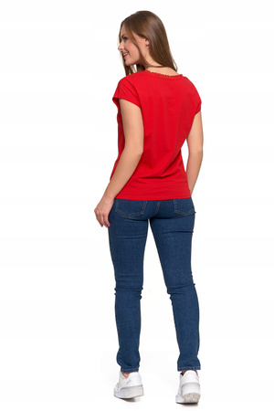 Bluzka Damska Koronkowy Dekolt T-Shirt z krótkim rękawem Koszulka MORAJ 