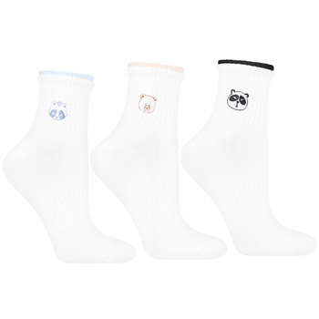 Skarpetki Damskie MORAJ Białe Skarpety Za Kostkę Uroczy Haft 3-PAK