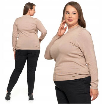 Beżowy Sweter Półgolf Damski Długi Rękaw Czarny Klasyczny dla Niej MORAJ