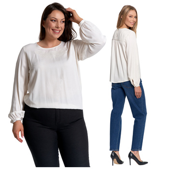 LUŹNA KOSZULA DAMSKA BIAŁA ELEGANCKA BLUZKA Z HAFTEM MODNA MORAJ