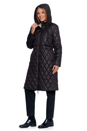 KURTKA DAMSKA DŁUGA PŁASZCZ Z KAPTUREM PIKOWANY NA JESIEŃ MODNY MORAJ