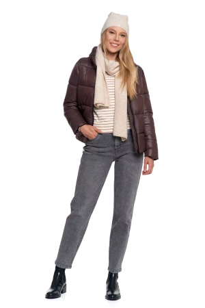 KRÓTKA KURTKA DAMSKA PIKOWANA Z KAPTUREM NA JESIEŃ CIEPŁA MORAJ
