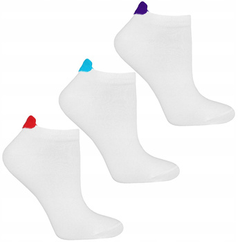 Skarpetki Niskie Stopki Damskie Białe SERDUSZKA na pięcie MORAJ 3 par