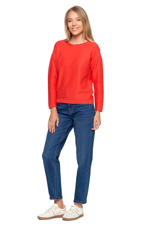 SWETER DAMSKI DZIANINOWY Z WISKOZY LUŹNY KRÓJ WYGODNY MODNY MORAJ