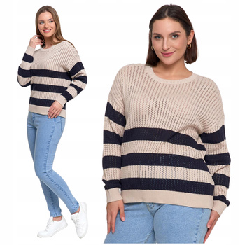 Sweter Damski Ażurowy Delikatny Sweterek w Paski Modny Wzór Kolor MORAJ