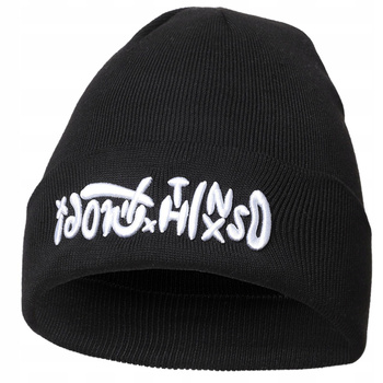 Czapka Męska Klasyczna na Jesień Zimę z Haftem Czarna Wywijana MORAJ