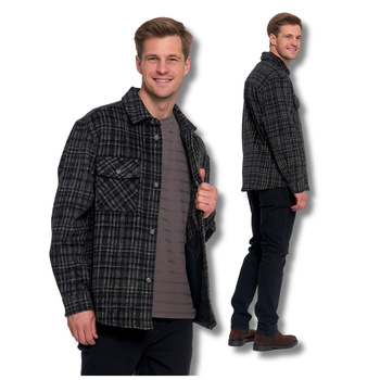 KURTKA MĘSKA FLANELOWA KOSZULOWA W KRATĘ NA JESIEŃ Z KIESZENIAMI MORAJ