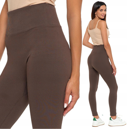 Legginsy Prążkowane Getry Damskie Wysoki Stan Modny Kolor Kryjące MORAJ 