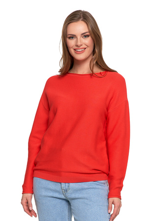 SWETER DAMSKI DZIANINOWY Z WISKOZY LUŹNY KRÓJ WYGODNY MODNY MORAJ