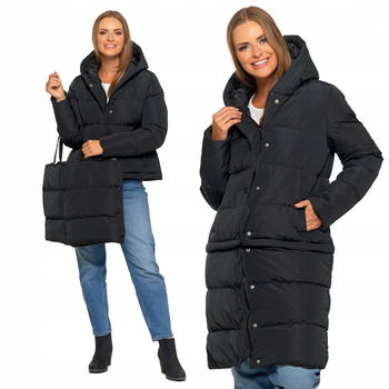 Długa Kurtka Damska Płaszcz 2w1 Odpinana Puchowa Ciepła Stylowa MORAJ