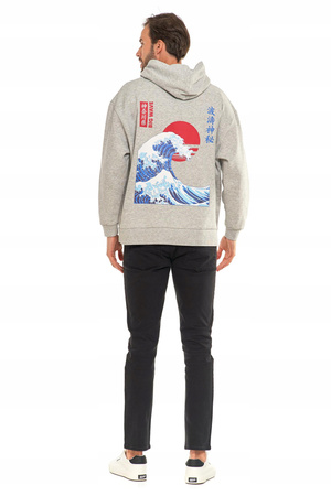 BLUZA UNISEX z Kapturem Luźna Szara Nadruk Męska i Damska MORAJ 
