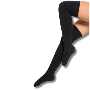 ZAKOLANÓWKI DAMSKIE DŁUGIE SKARPETY ZA KOLANO SWETERKOWE CZARNE MORAJ