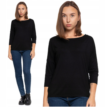 BLUZKA DAMKSA Rękaw 3/4 Czarna Koszulka Gładka Wiskozowa MORAJ