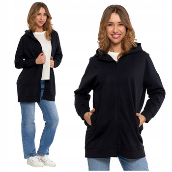 LUŹNA BLUZA DAMSKA DRESOWA ROZPINANA DŁUGA GŁADKA Z KAPTUREM MORAJ