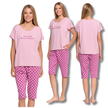 PIŻAMA DAMSKA DWUCZĘŚCIOWA MORAJ KRÓTKI RĘKAW SPODNIE 3/4 W GROSZKI