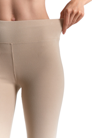 LEGGINSY DAMSKIE PRĄŻKOWANE GETRY Z WYSOKIM STANEM I SZEROKI PAS MORAJ