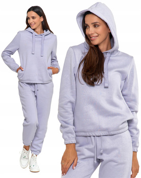 BLUZA DRESOWA DAMSKA Z KAPTUREM BAWEŁNIANA FIOLETOWA MORAJ