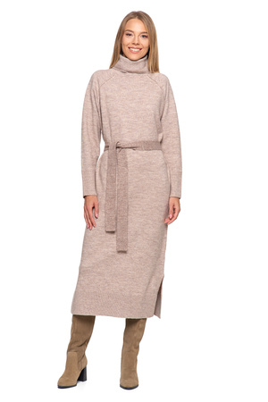 CIEPŁA SUKIENKA DŁUGA DZIANINOWA SUKNIA Z GOLFEM WYGODNA MORAJ