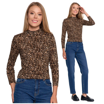 BLUZKA DAMSKA W PANTERKĘ STYLOWA MODNA ZE STÓJKĄ Z WISKOZY MORAJ