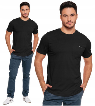 T-Shirt Męski Gładki Klasyczny Bawełniany Krótki Rękaw Kieszonka MORAJ