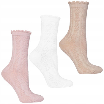 Skarpetki Damskie Wysokie Skarpety Delikatny Wzór Stylowe MORAJ 3-PAK