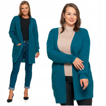 Kardigan Damski Długi Ciepły Sweter Narzutka z Kieszeniami MORAJ