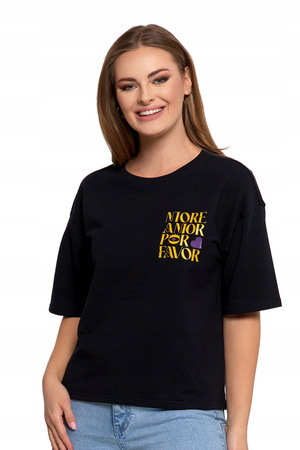 Luźny T-SHIRT DAMSKI Koszulka Bawełniana Bluzka z Krótkim Rękawem MORAJ 