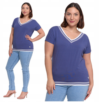 Bluzka Damska Koszulka Bawełniana T-Shirt Dekolt V Krótki Rękaw MORAJ