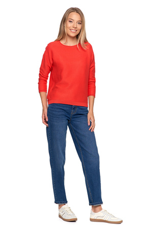 SWETER DAMSKI DZIANINOWY Z WISKOZY LUŹNY KRÓJ WYGODNY MODNY MORAJ