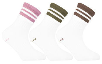 SKARPETKI DZIECIĘCE Białe z Paskami MORAJ Skarpety Za Kostkę 3-PAK