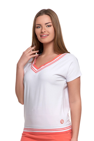 Bluzka Damska Koszulka Bawełniana T-Shirt Dekolt V Krótki Rękaw MORAJ 