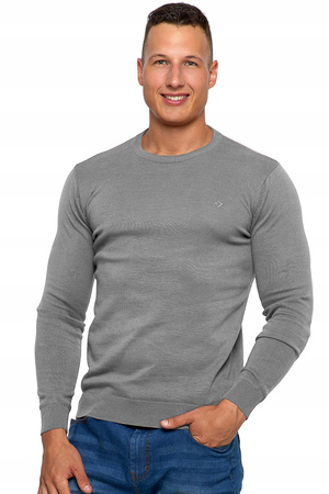 SWETER MĘSKI Klasyczny Elegancki Bawełniany Okrągły Dekolt Szary MORAJ 